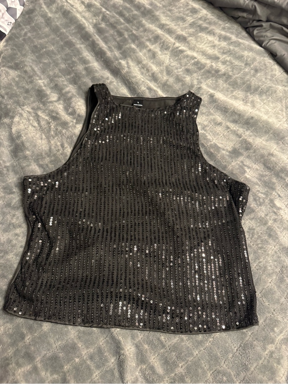 SHEIN Black Sequin High-Neck Tank Top